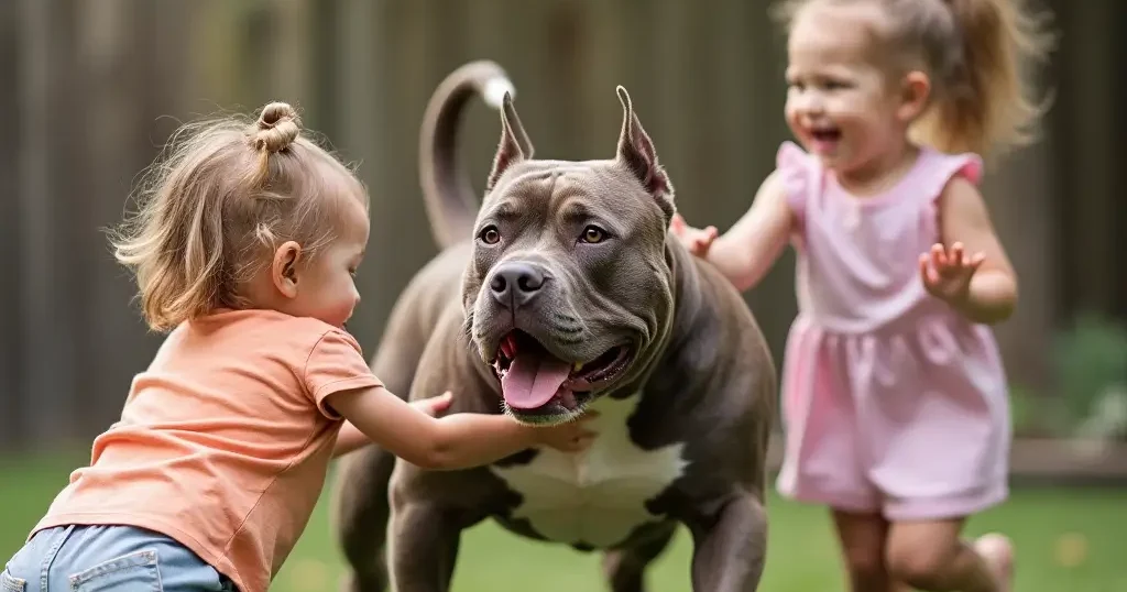 Close-up of a Perro Raza American Bully showcasing its muscular build and friendly expression