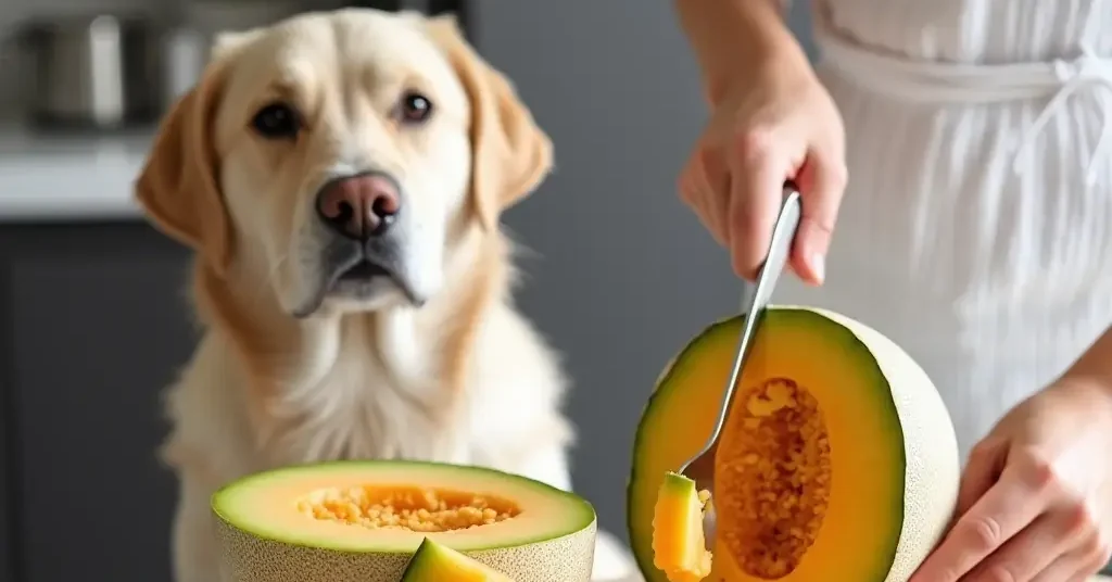 Preparación segura de melón para perros con piel y semillas removidas.